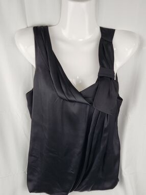 H&M One-Shoulder Black Satin Draped Dress with Side Knot Size 10